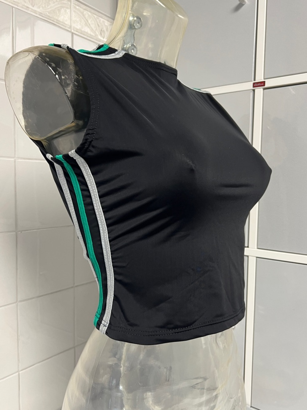 Matte Spandex Cheer & Dance Shell L NWT Black/Green/Silver